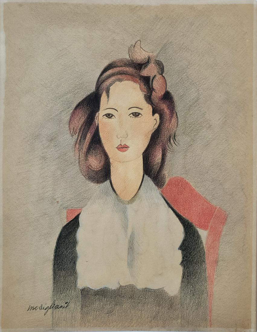 Colored pencil on paper  signed Modigliani. (1 of 2)