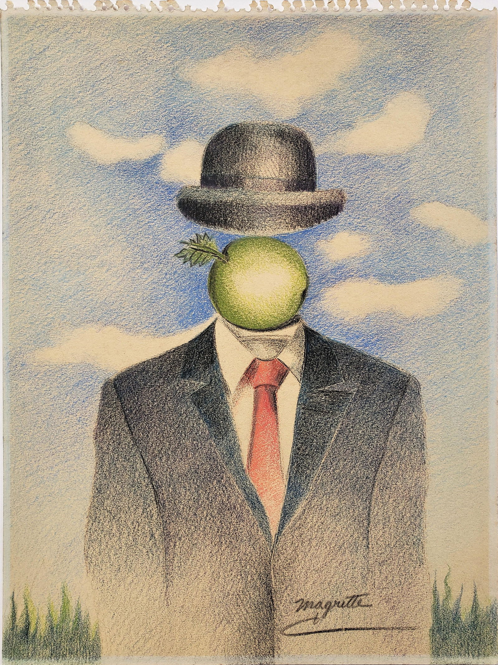 Colored pencil on paper signed Rene Magritte (1 of 2)