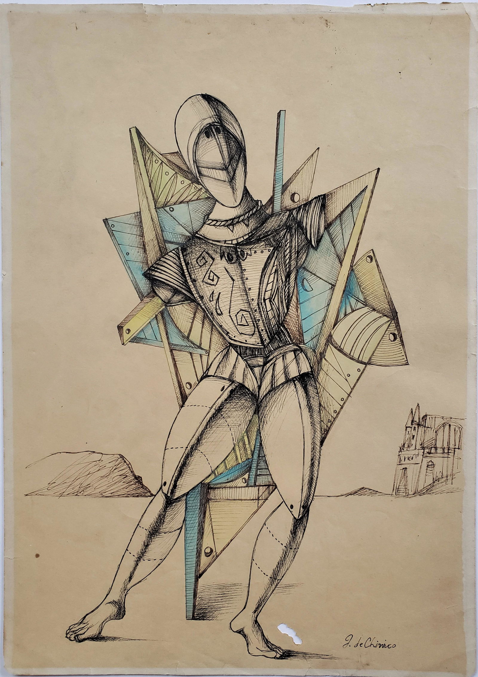 Mixed media on paper signed Giorgio de Chirico (1 of 2)