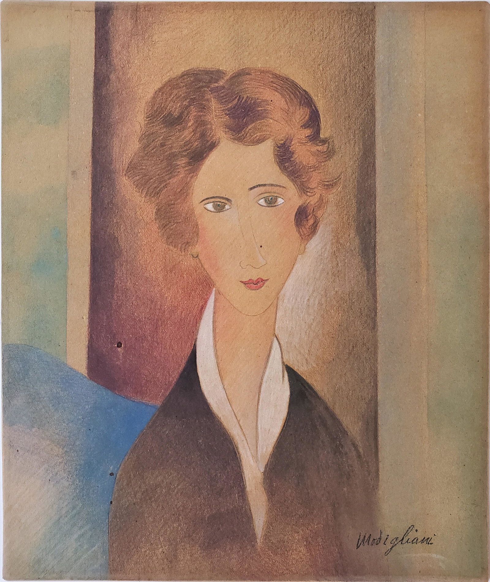 Colored pencil on paper  signed Modigliani. (1 of 2)