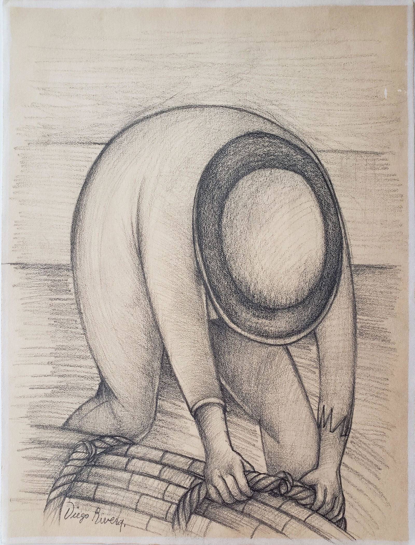 Signed Diego Rivera charcoal on paper (1 of 2)