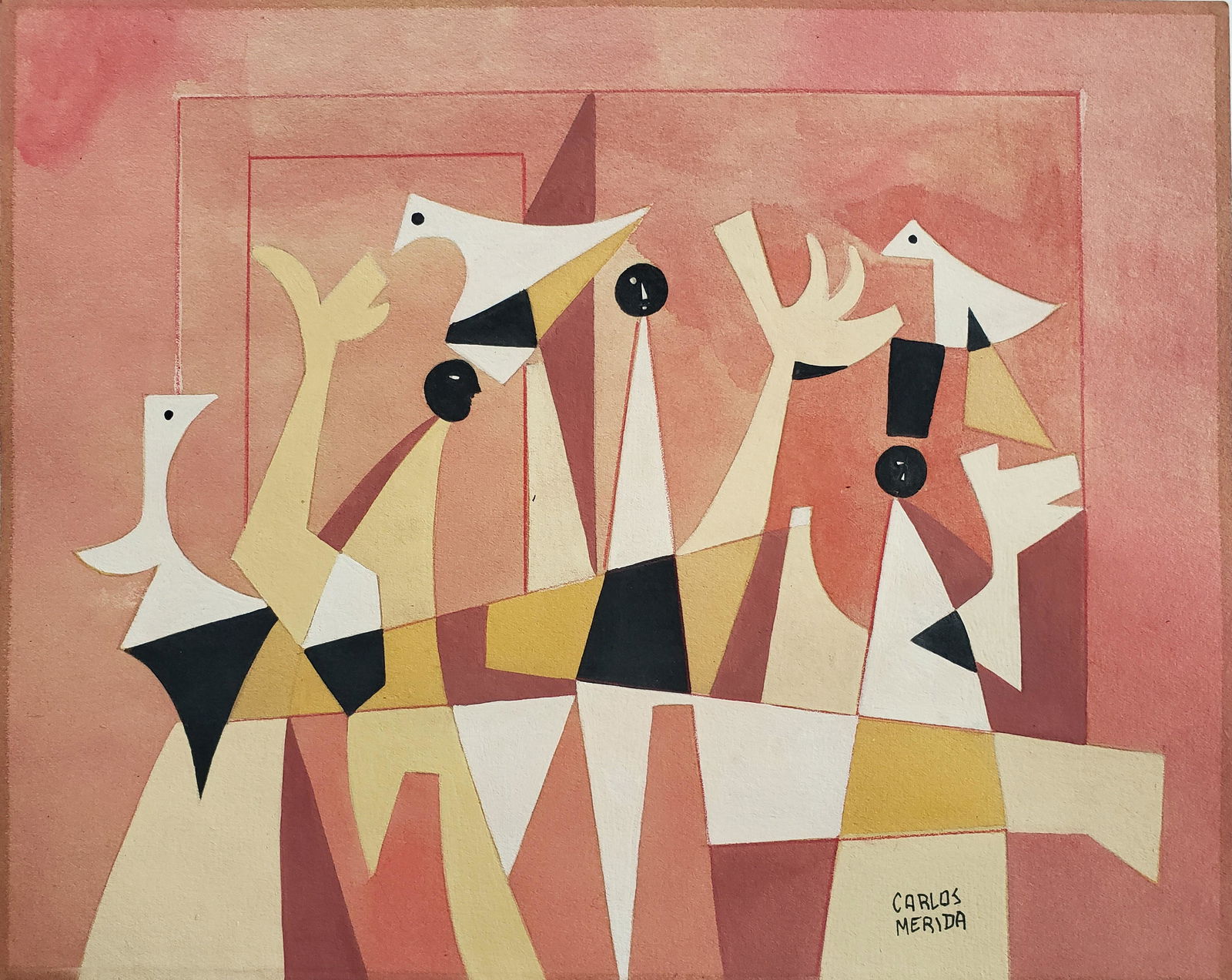 Signed Carlos Merida gouache on paper (1 of 2)