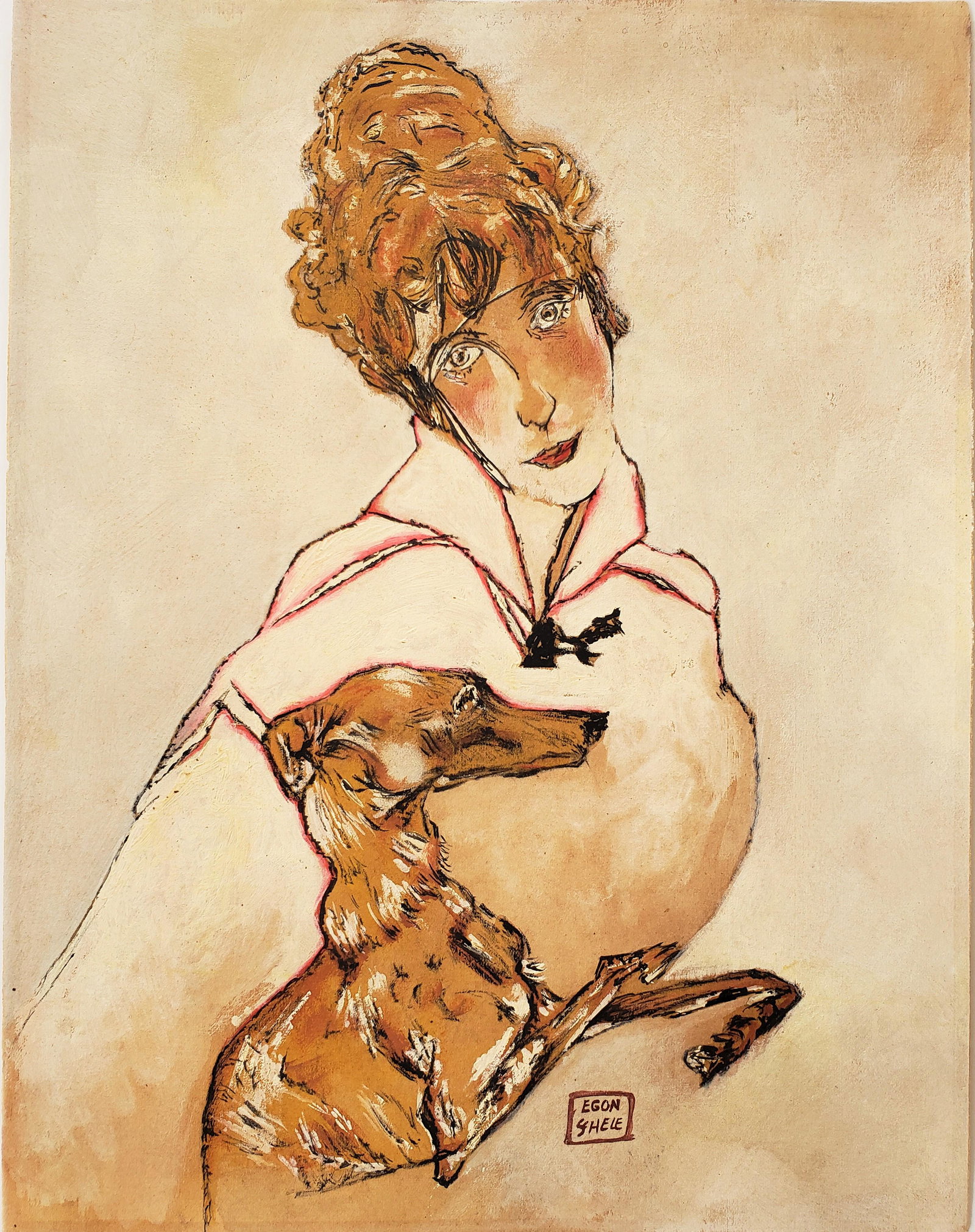 Signed Egon Schiele mixed media on paper. (1 of 2)