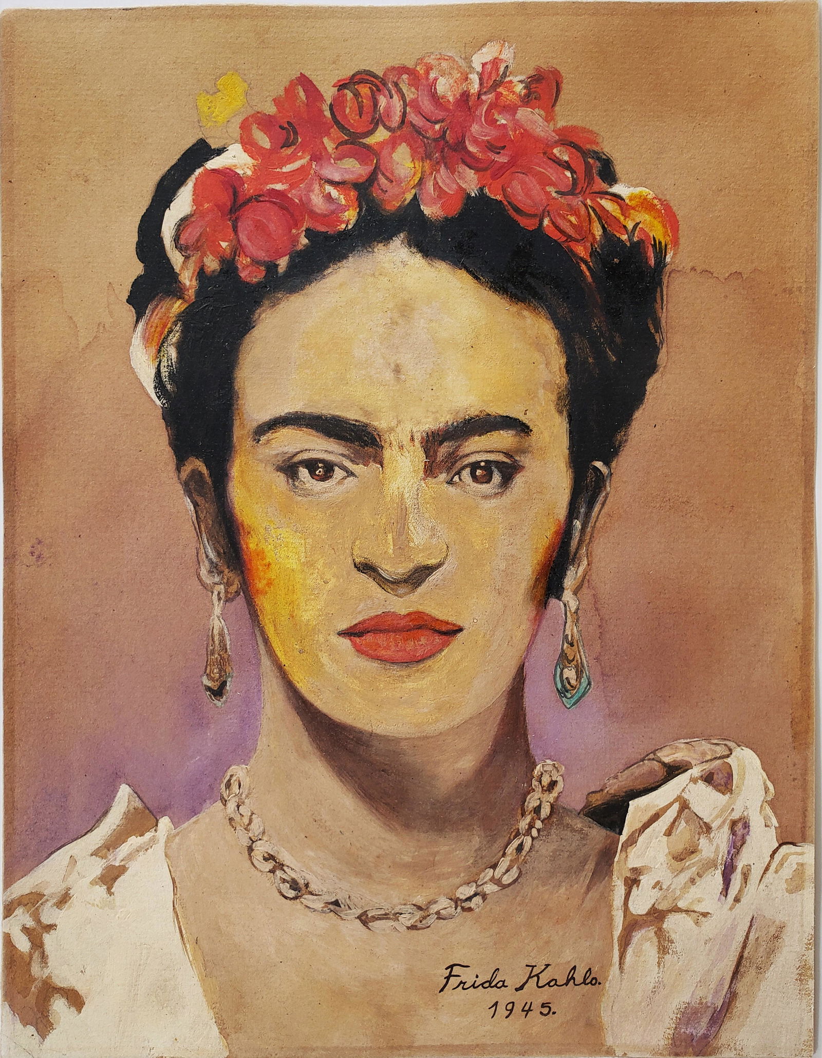 Signed Frida Kahlo gouache on paper (1 of 2)