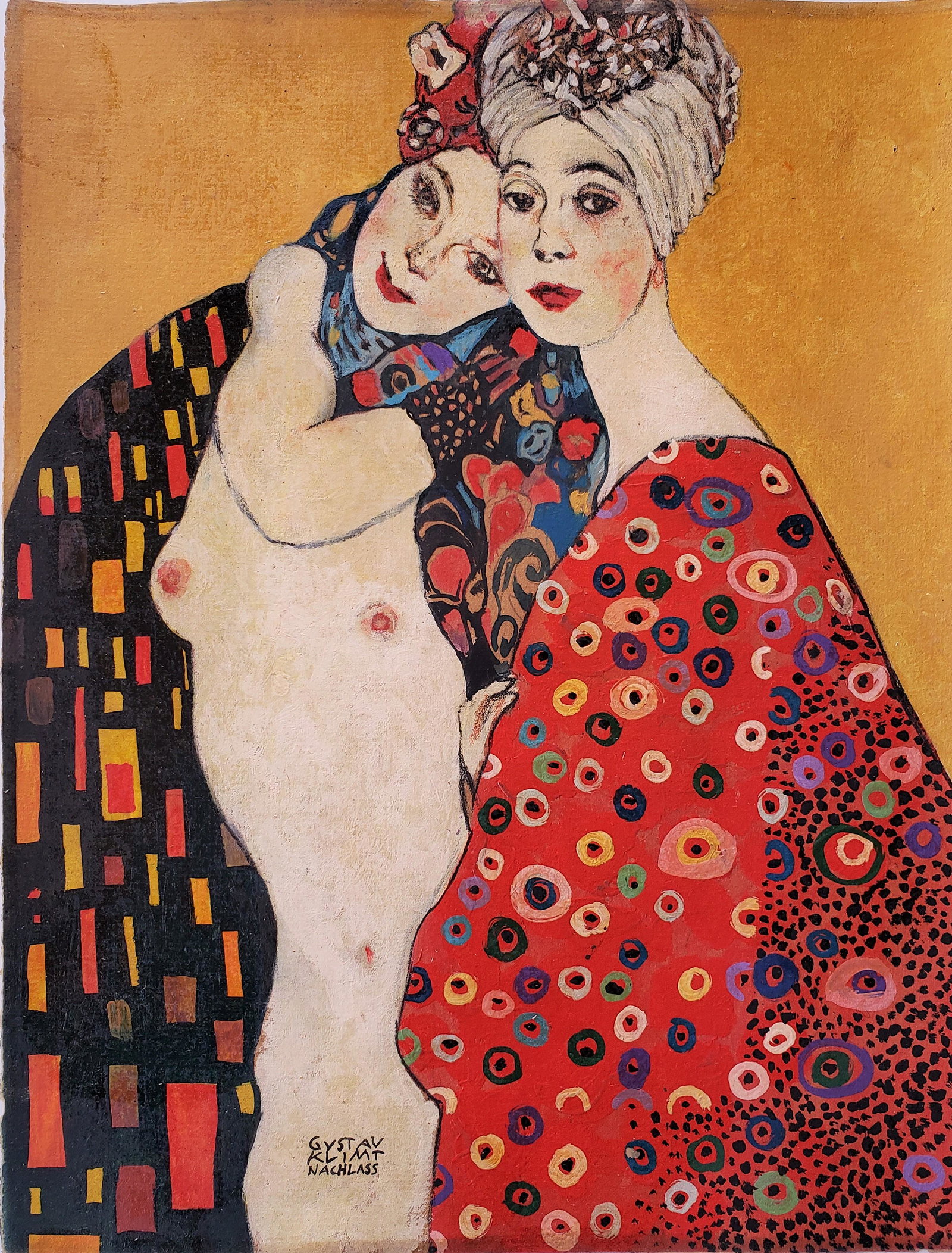 Mixed media on paper signed Gustav Klimt: Mixed media on paper, 12 1/2 x 9 5/8 in, The piece is not framed. Authentication has not been established, nor is it implied. The work can be attributed to the artist depending on the style, there may
