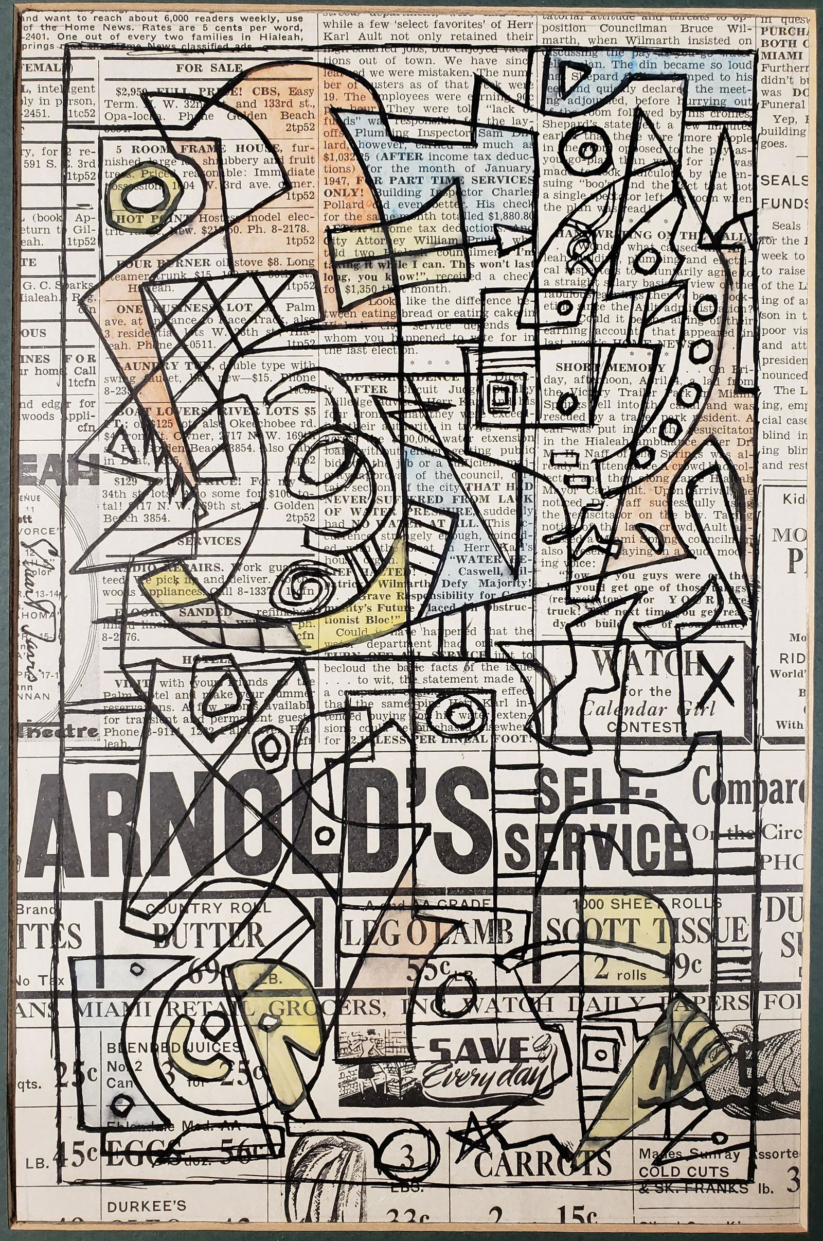 Mixed media on paper signed Stuart Davis: Mixed media on paper signed Stuart Davis, 12 x 8 in. The piece is not framed. Authentication has not been established, nor is it implied. The work can be attributed to the artist depending on the styl