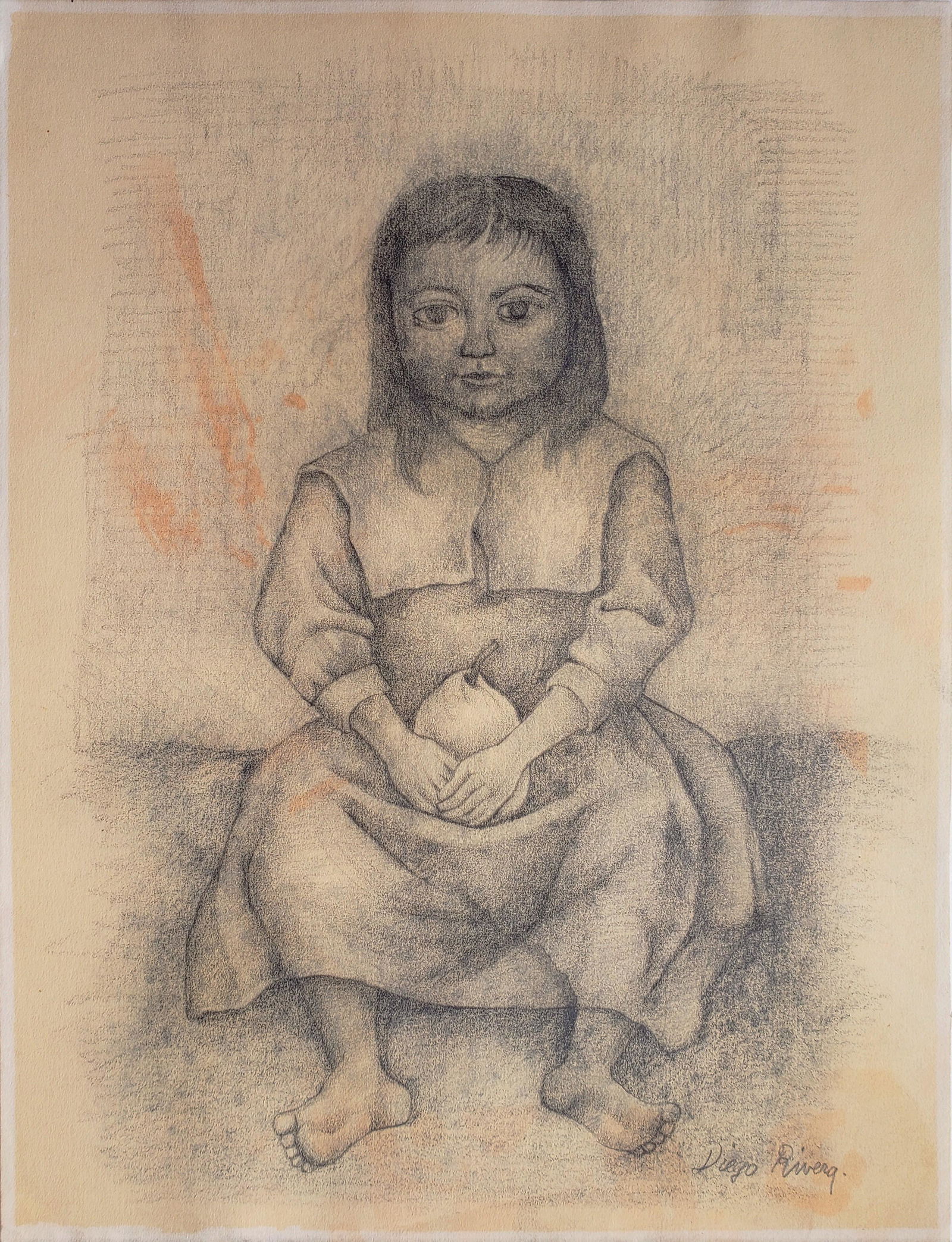 Signed Diego Rivera charcoal on paper (1 of 2)