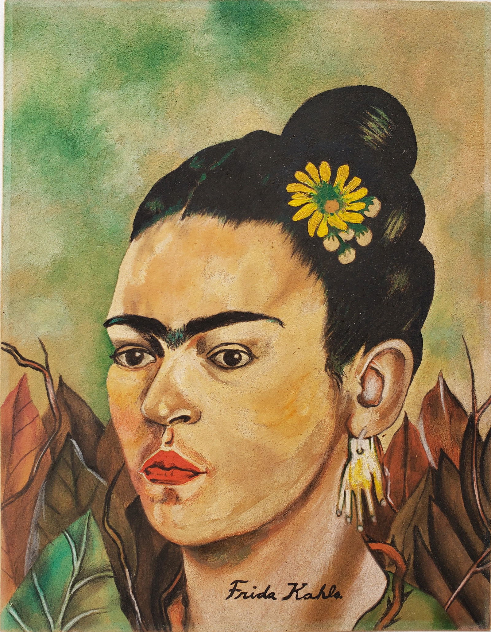 Signed Frida Kahlo mixed media on paper (1 of 2)