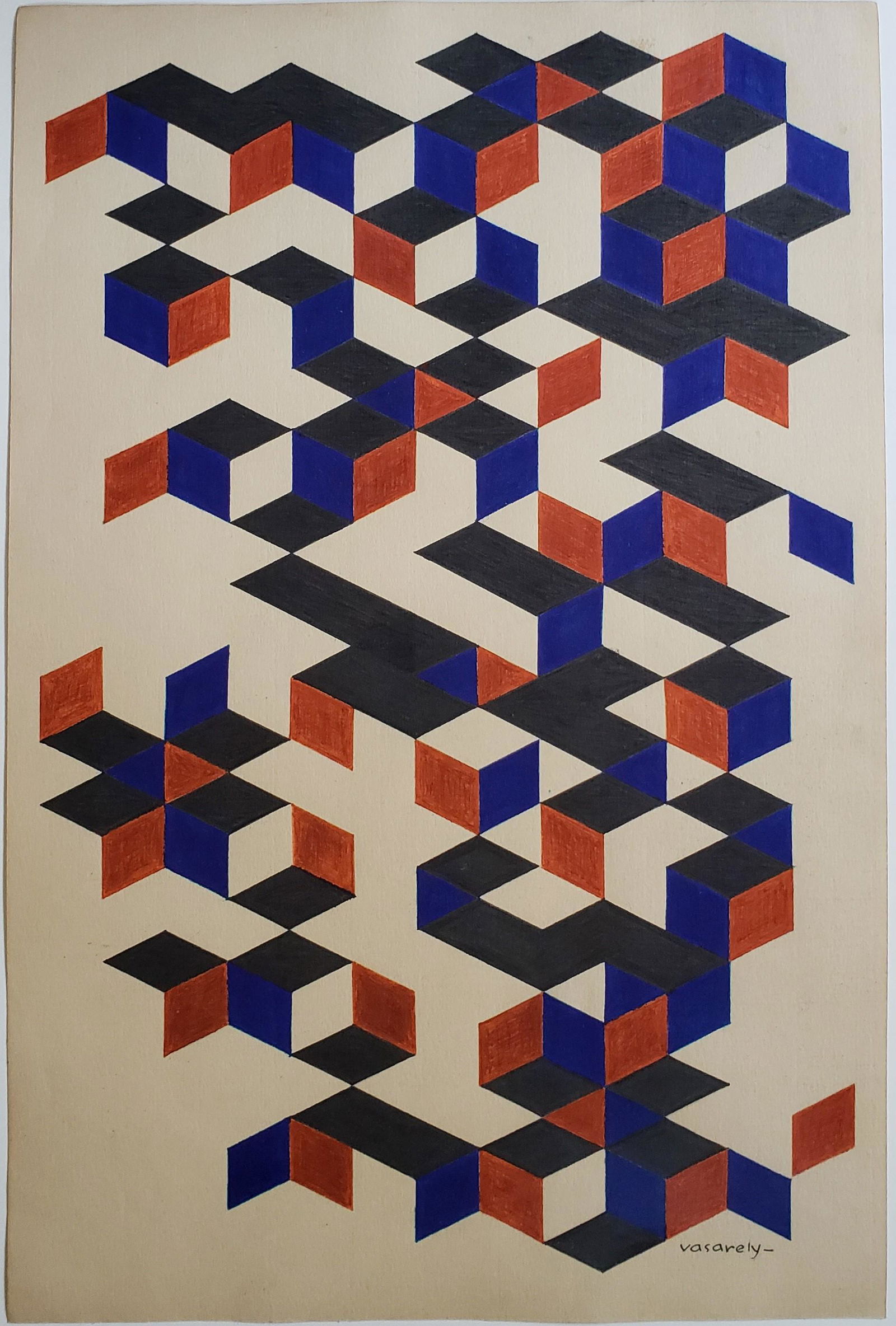 Mixed ink on paper signed Vasarely . (1 of 2)