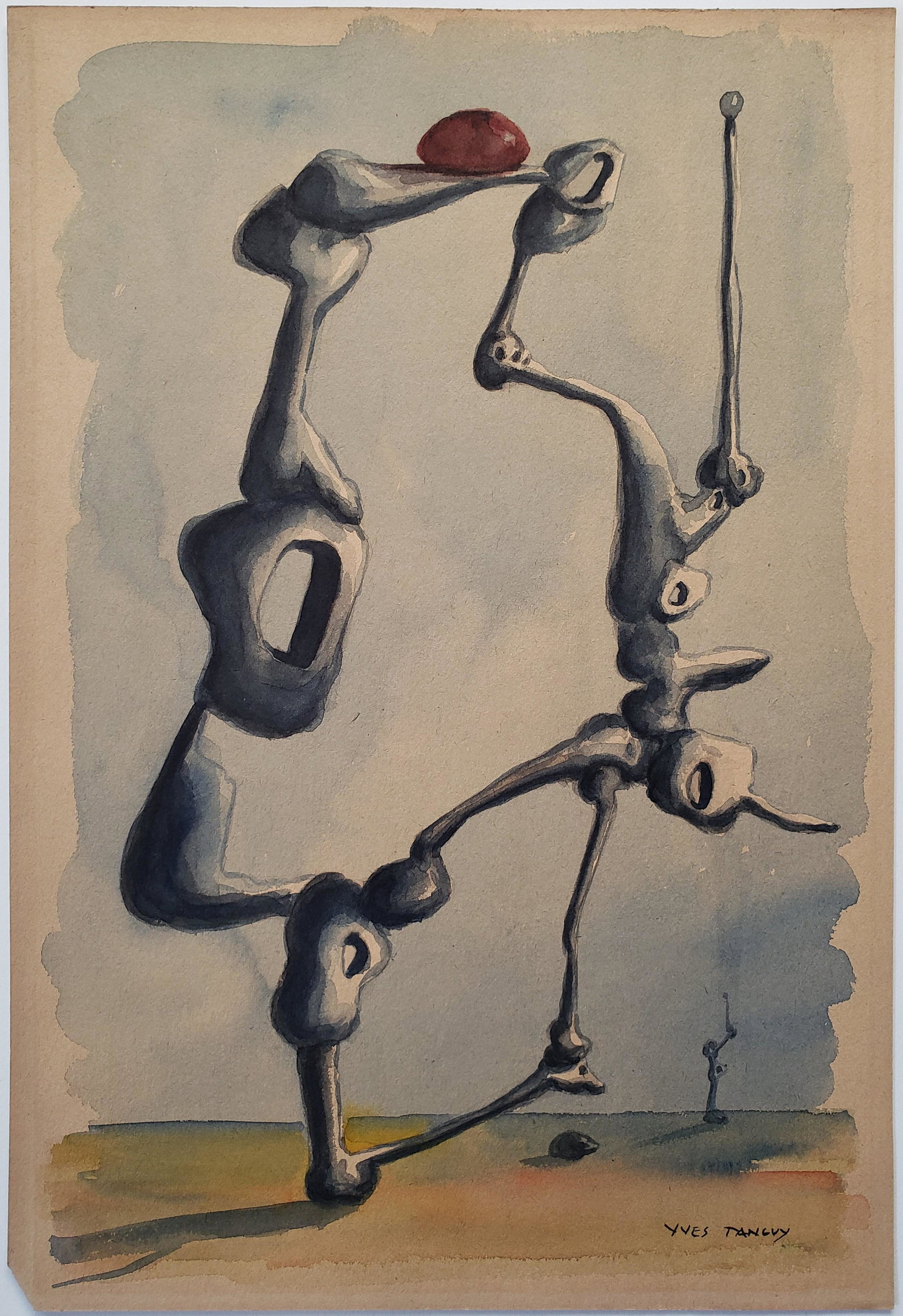signed Yves Tanguy watercolor on paper: (Att.)Yves Tanguy watercolor on paper, 14 1/2 x 9 7/8 in. The piece is not framed. Authentication has not been established, nor is it implied.The work can be attributed to the artist depending on the 