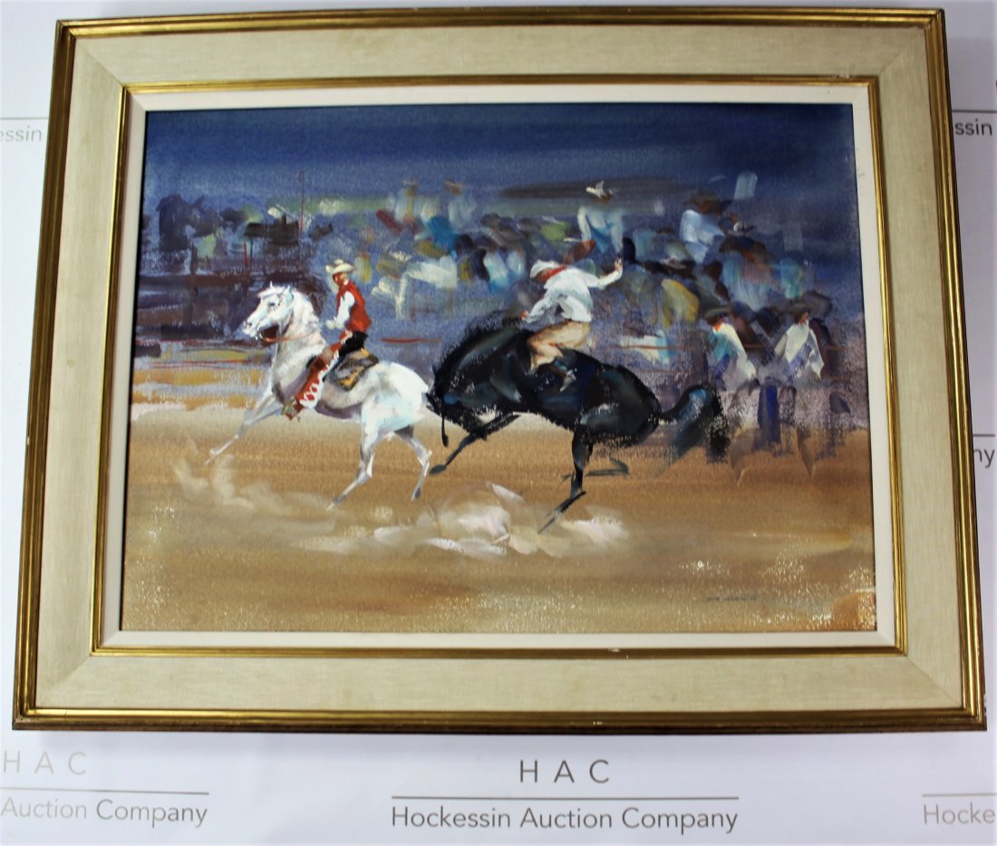 John Skeaping (British, 1901-1980): Medium: Gouache and pastel on paper. Title: Bucking Bronco. Signature: Lower right corner. Dimensions: 20 x 28 inches, 28.5 x 36 inches in frame.
