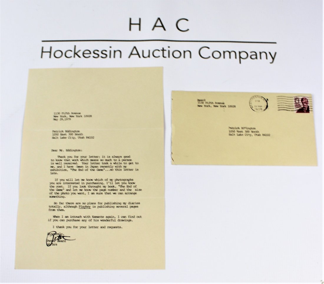 Peter Beard (American, b. 1938): Letter with Envelope signed by Peter Beard. Dimensions: Letter 7.25 x 10.25 inches Envelope 4 x 7.5 inches