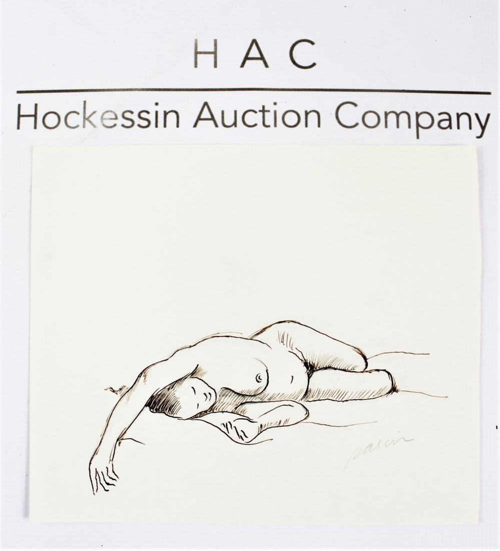 Jules Pascin (Bulgarian, 1885-1930): Medium: Pencil on paper. Signature: Lower right corner. Dimensions: 11 1/2 x 9 3/4 inches.