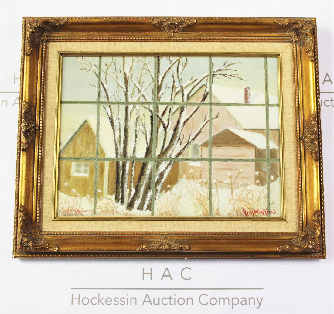 Guy Carleton Wiggins (American, 1883-1962): Medium: oil on artist panel. Title: Old Lyme Farmhouse. Signature: lower right and titled lower left. Dimensions: 12 x 16 inches. Frame: 17 x 21 inches.