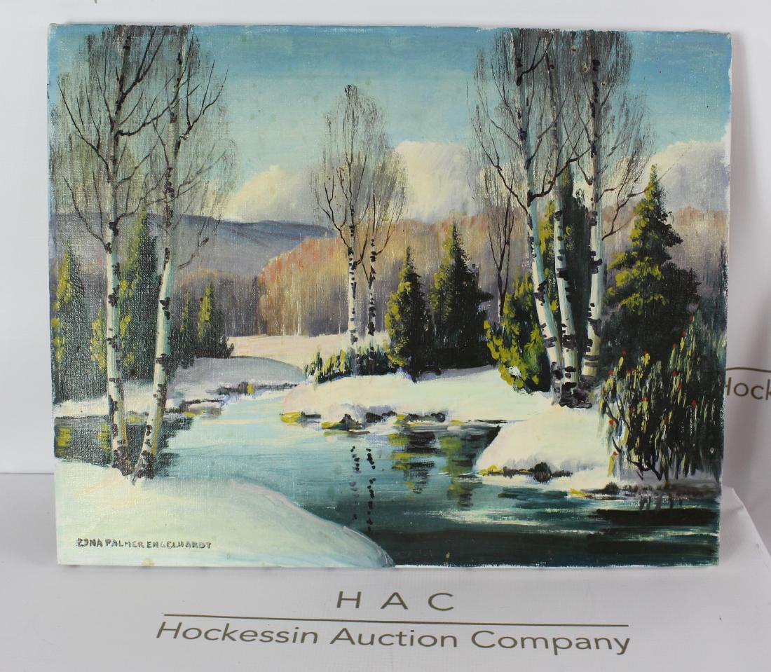 Edna Palmer Engelhardt (American, 1897-1991): Medium: Oil painting. Winter Reverie. Signature: Lower left. DImensions: 16 x 20 inches