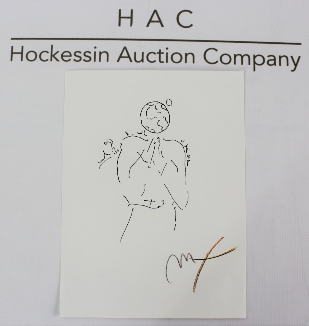 Peter Max (American, b. 1937): Medium: Drawing on paper. Title: We Are One. Signature: Lower right. Dimensions: 7.75 x 10.5 inches.