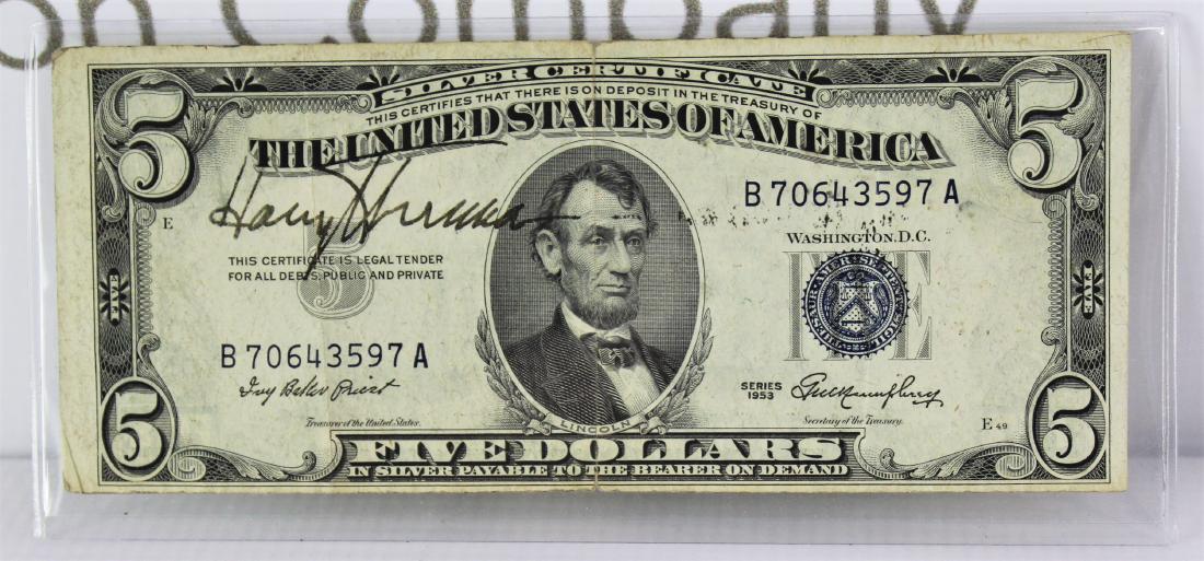Harry S Truman Signed $5 Dollar Bill (1 of 5)