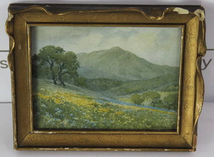 Percy Gray (American, 1869-1952): Medium: Lithograph on paper. Plains with flowers and mountains. Signature: Lower right. Dimensions: 5.5 x 7 inches.