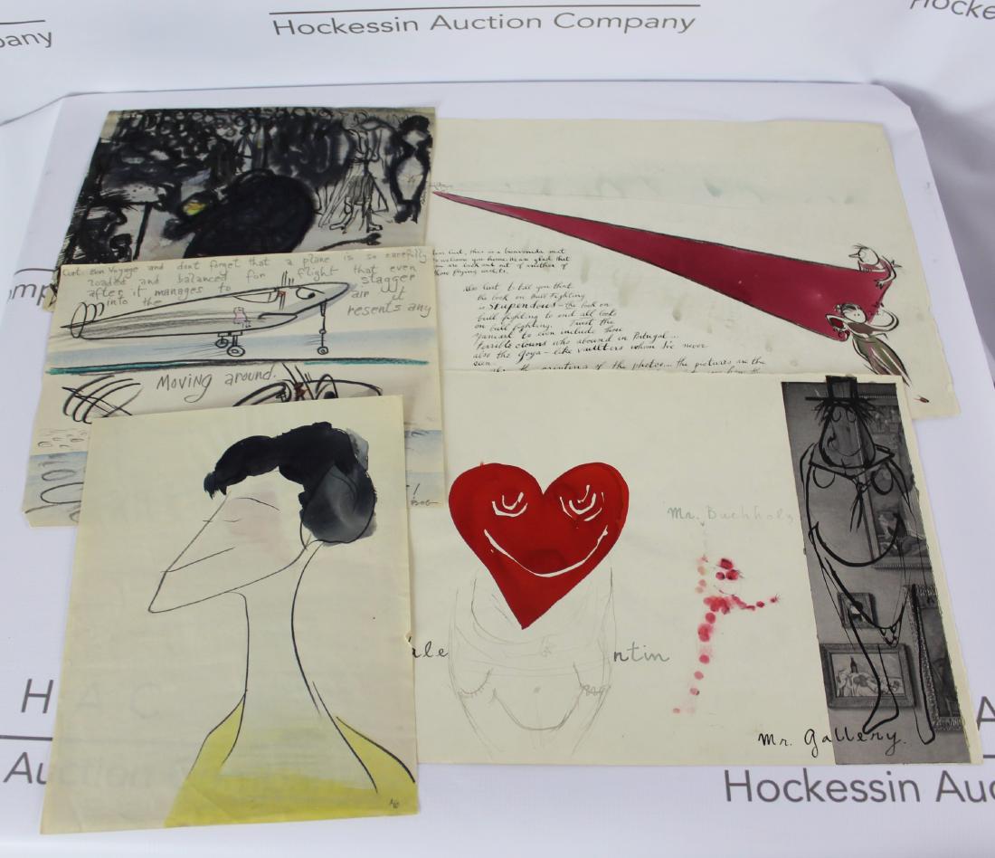 Robert Osborn Drawings Gifted to Curt Valentin: 5 orginal ink drawings gifted to art dealer Curt Valentin. Works by Robert Osborn (American, 1904-1994) from his arrival from Europe. Works are inscribed to Curt Valentin.