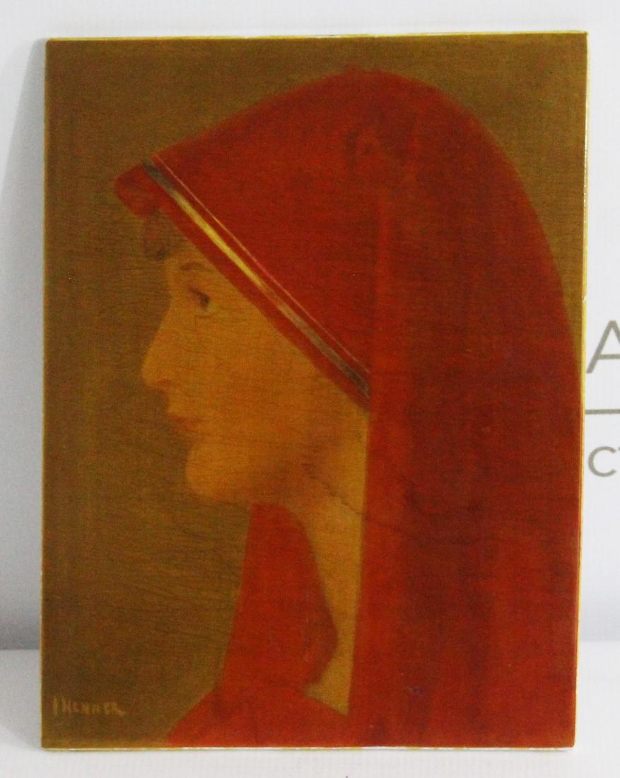 After Jean Jacques Henner (French, 1829-1905): Medium: Hand painted. Subject: Portait of woman. Signature: Lower left. Dimensions: 10.25 x 8 inches.