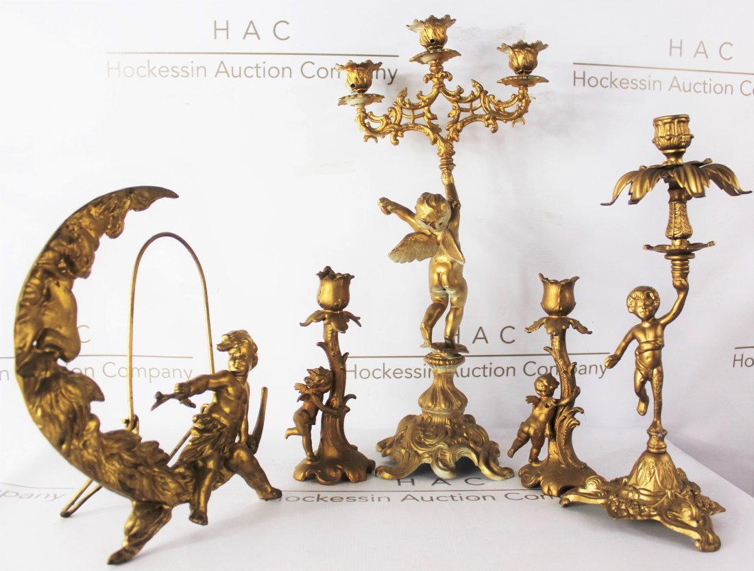 French Gilt Bronze Cherub Candlesticks (1 of 7)