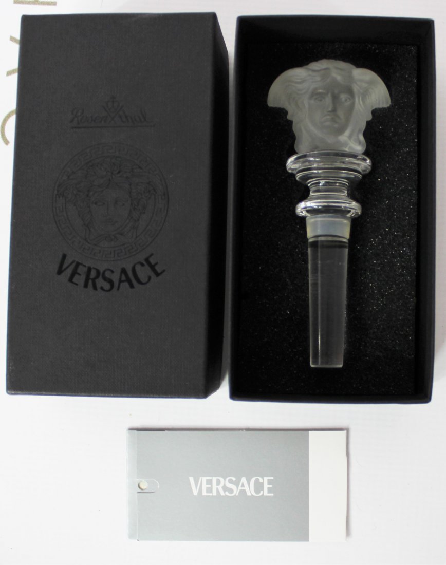 Versace Wine Bottle Stopper: Versace Rosenthal Medusa wine bottle stopper with box and letter of authenticity.