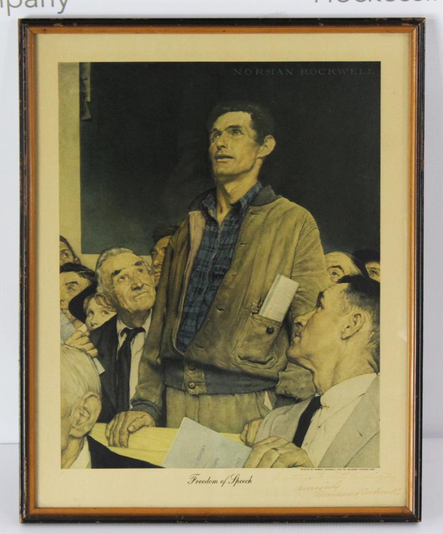 Norman Rockwell (American, 1894-1978): Medium: Print. Title: Freedom of Speech. Signature: Lower right. Dimensions: 17 x 13.6 inches.