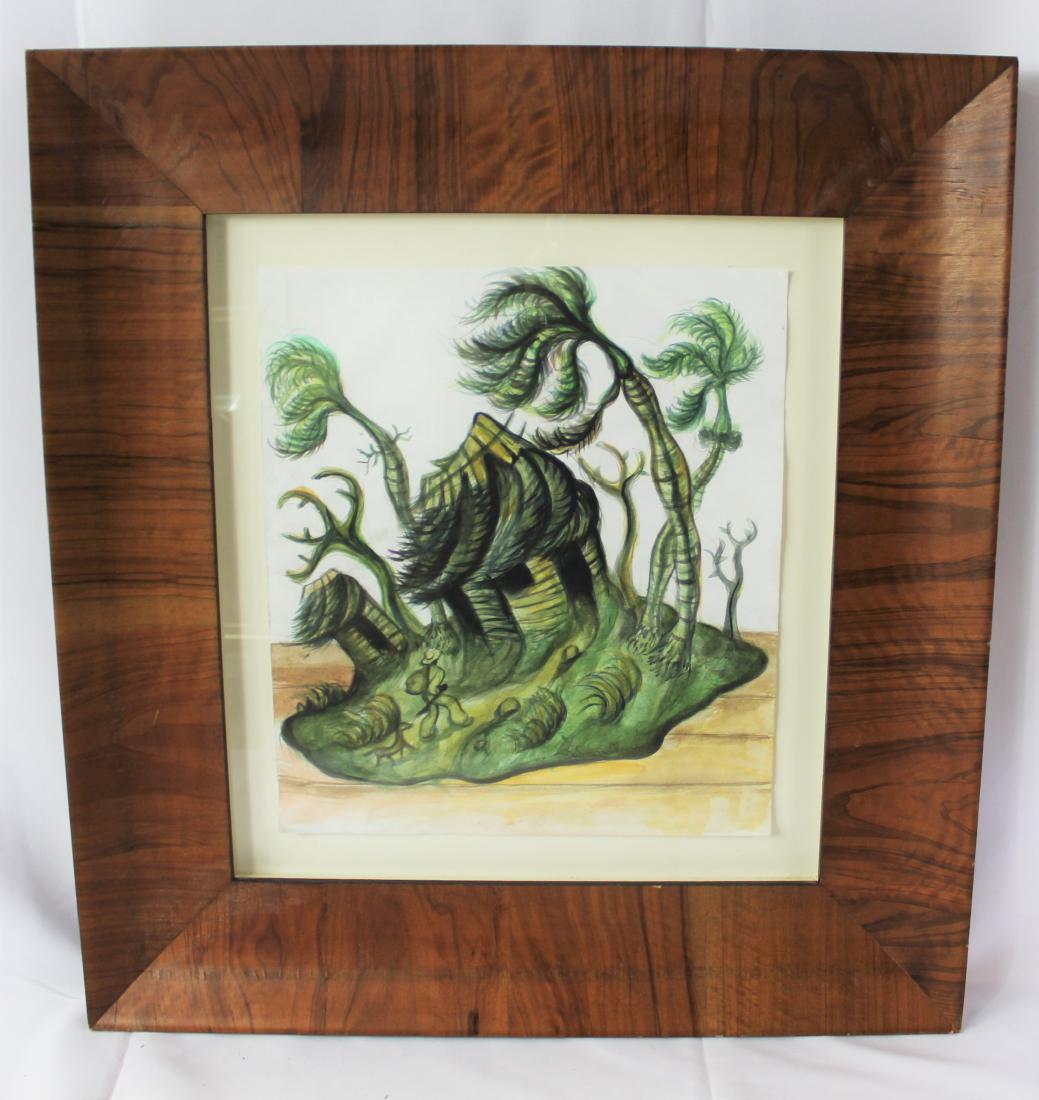 Hector Molne (Cuban, 1937): Medium: Watercolor on paper. Signature located lower right. Dimensions: 13 x 14.5, frame is 23 x 24.5 inches.