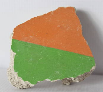 Sol Lewitt (American, 1928-2007): Medium: Hand painted exterior wall fragment. Dimensions: 3 1/2 x 3 inches. Lot note and provenance: Private collection, Italy. From The Chapel of Barolo - By Sol Lewitt and David Tremlett – Brunat