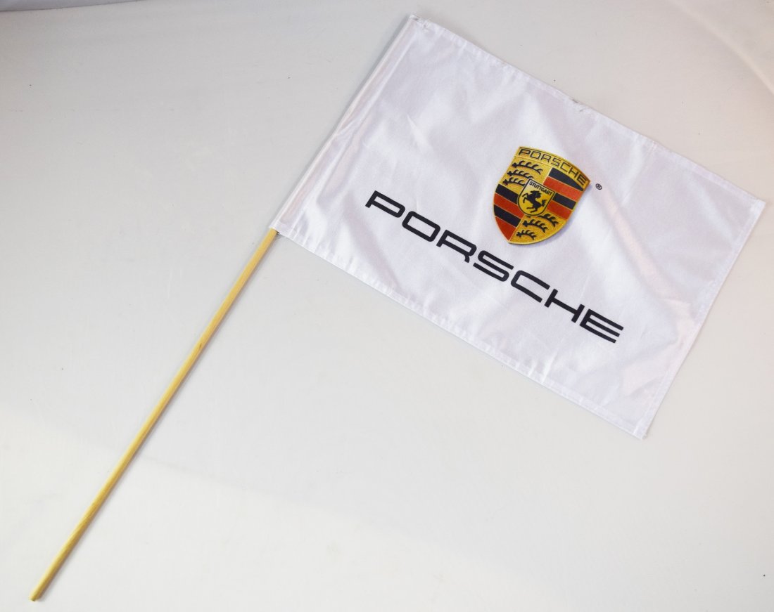 Porsche Advertisement Flag: Porsche advertisement flag. Dimensions: 12 x 18 inches.