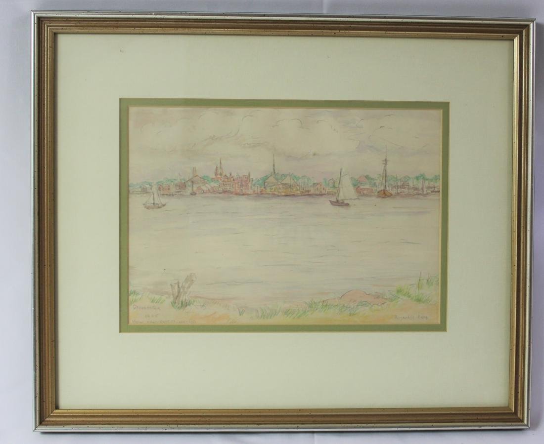 Reynolds Beal (American 1866-1951): Medium: Watercolor. "Gloucester 1925, view from East Gloucester" Signature: Lower right. Dimensions: 8 x 11 inches.