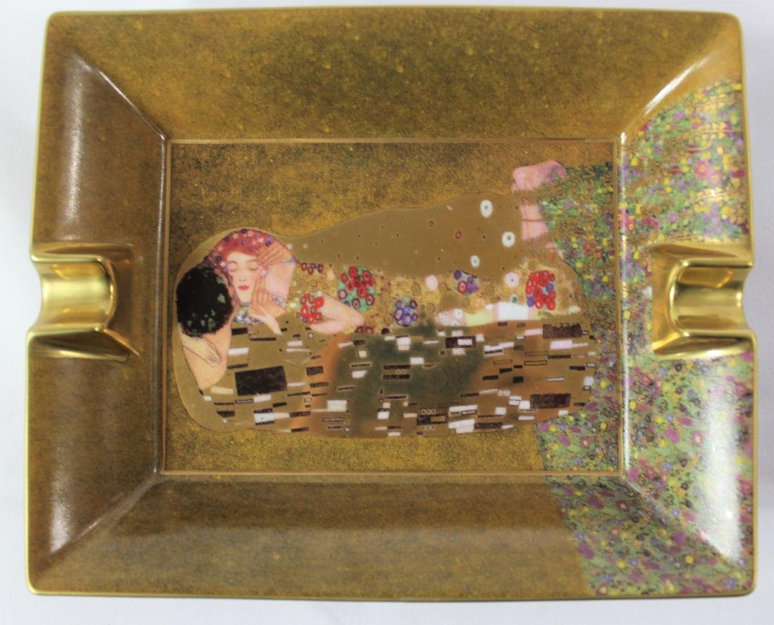 Gustav Klimt (Austrian, 1862-1918)Painting: Painting titles The Kiss on an ashtray. Dimensions: 7.5 x 6 x 1.5 inches.