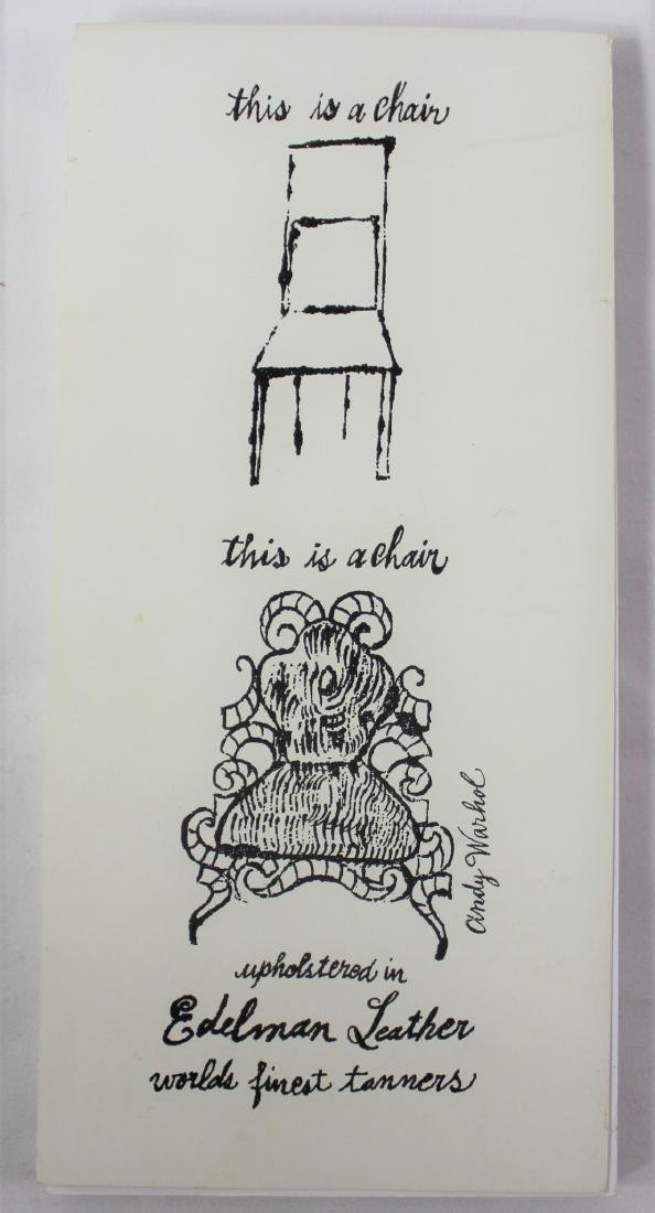 Andy Warhol- Edelman Furniture Advertisement: Signed advertising pad for Pad Edelman Leather and Bear. Dimensions: 9.5 x 4.5 inches.