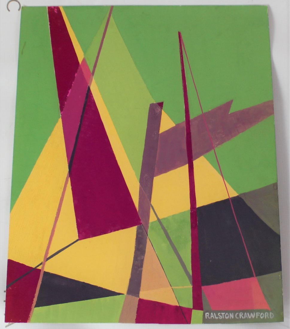 Ralston Crawford (1906-1978): Medium: Gouache on board. Signature: Lower Right. Dimensions: 15 x 18.5 inches.