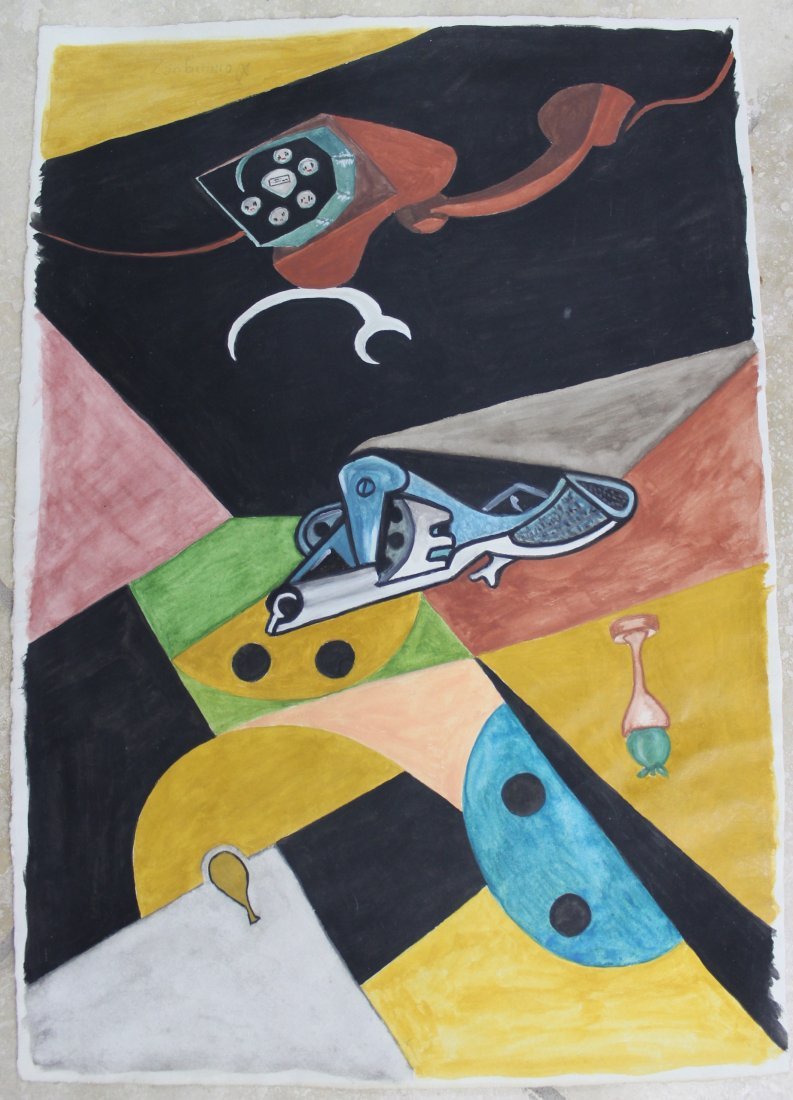 Oscar Dominguez (Spanish, 1906-1957): Medium: Gouache on paper. Title: Telephone et Revolver. Signature: Lower right. Dimensions: 24 x 18.75 inches.