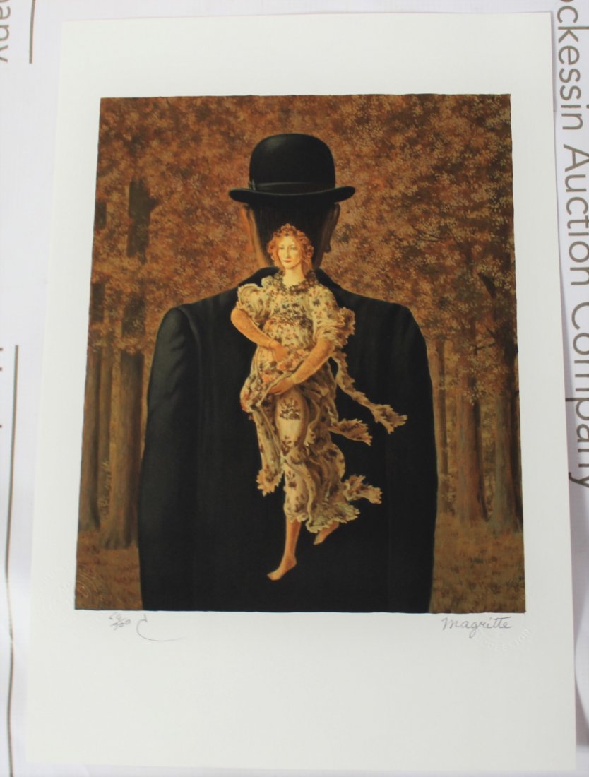 Rene Magritte (Belgian, 1898-1967): Medium: lithograph. Signature: bottom right. Dimensions: 11 x 17 inches.