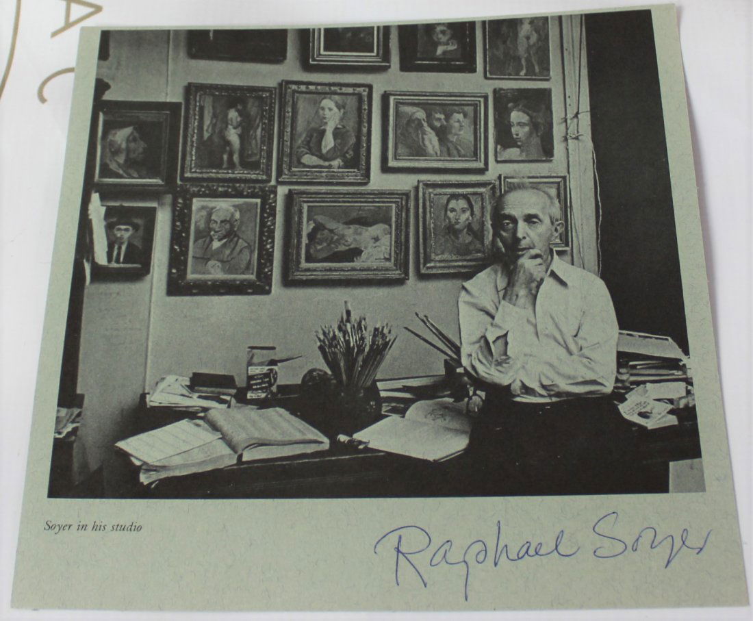 Raphael Soyer Signature: Raphael Soyer autographed picture on the artist. Dimensions: 8.5 x 8.5 inches.