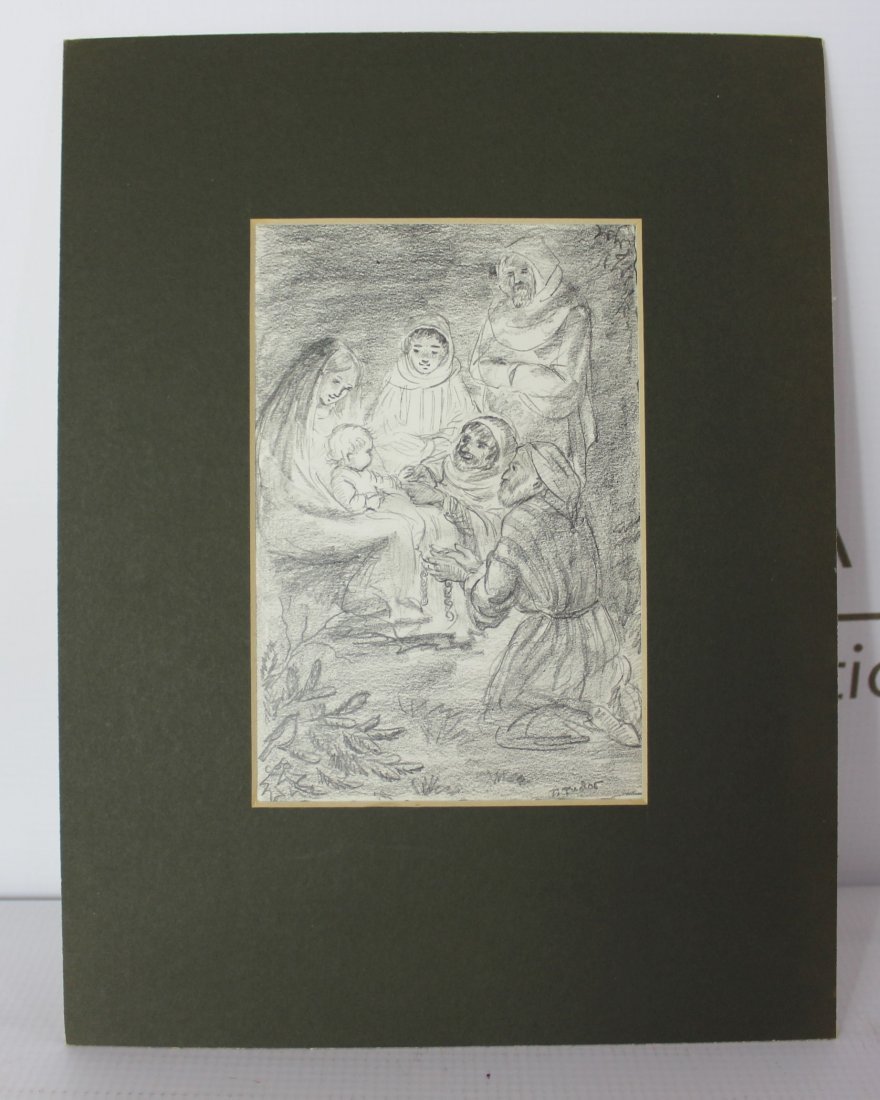 Tasha Tudor (American, 1915-2008): Medium: Pencil/Graphite. Title: Navity, for page 45 of the Christmas book, Take Joy. Signature: Lower right. Dimensions: