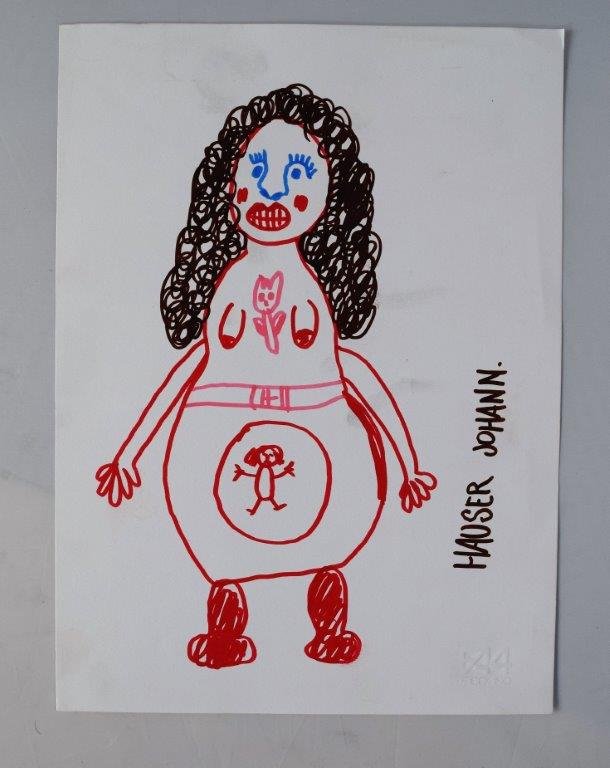 Johann Hauser (Austrian, 1926-1996): Medium: Marker on paper. Dimensions: 9.5 x 13 inches. Signature: Bottom