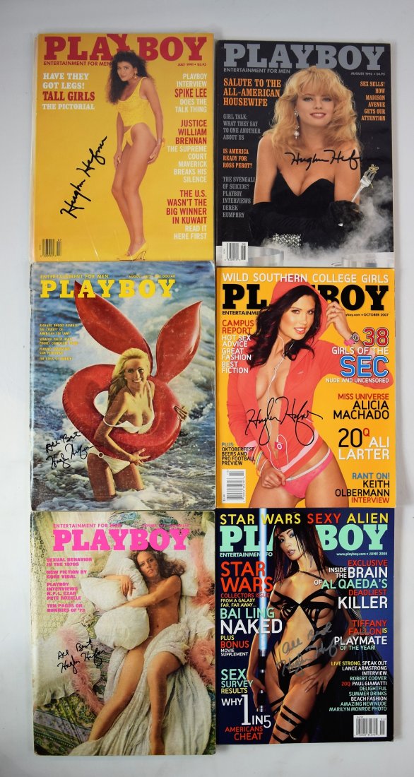Lot of 6 Hugh Hefner Signed Playboy Magazines (1 of 4)