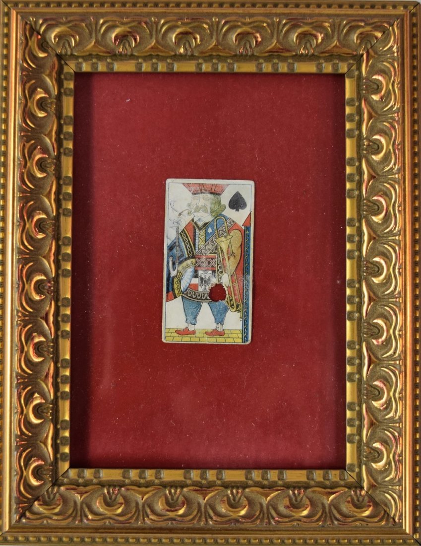 John Wesley Hardin, Casino Card, w/Signature: A shot casino card - King of spades with bullet hold. Signed by outlaw John Wesley Hardin in ink (left side). Lot note and provenance: Private Collection.