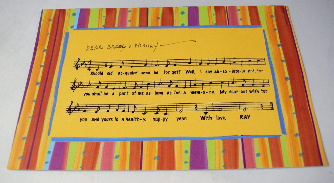 Ray Charles Gifted Music Sheet w/Inscription: Ray Charles gifted music sheet with inscription to Deluise Family in Pacific Palisades, CA. Includes addressed envelope from Charles.