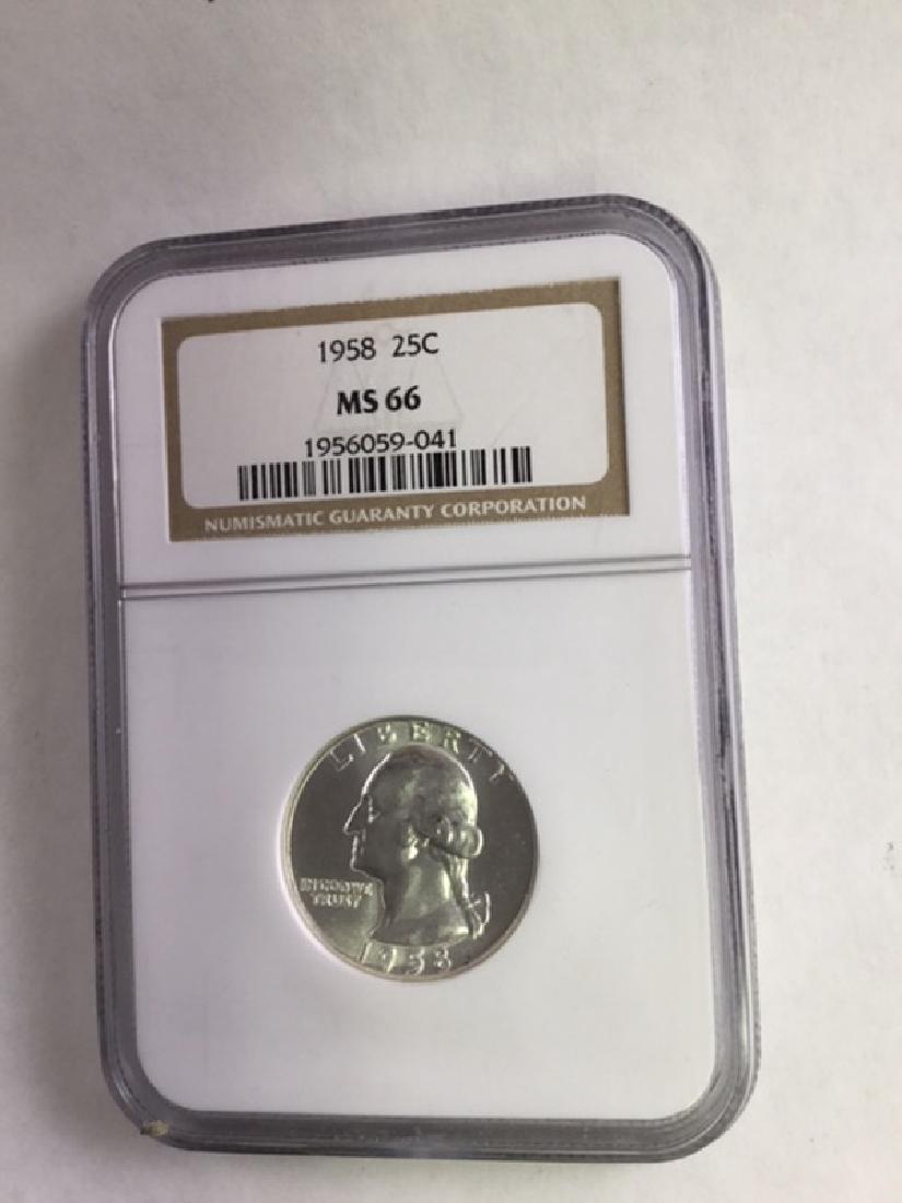 1958 25 CENT WASHINGTON QUARTER MS66: NGC
