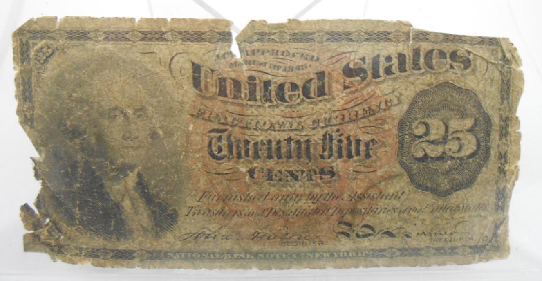 CIVIL WAR 25 CENT FRACTIONAL CURRENCY: 4TH Issue, edge loss and heavy wear