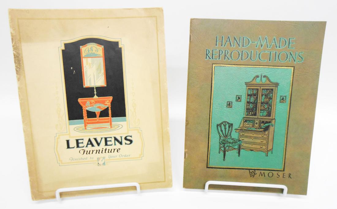 (4) VINTAGE FURNITURE CATALOGS: (1) 1924 Lundstrom sectional bookcases: watermarks, cover soiled on left side, minor creasing; (1) 1926 Leavens furniture: cover not attached, discoloration, minor creasing and tears; (1) Kensington f
