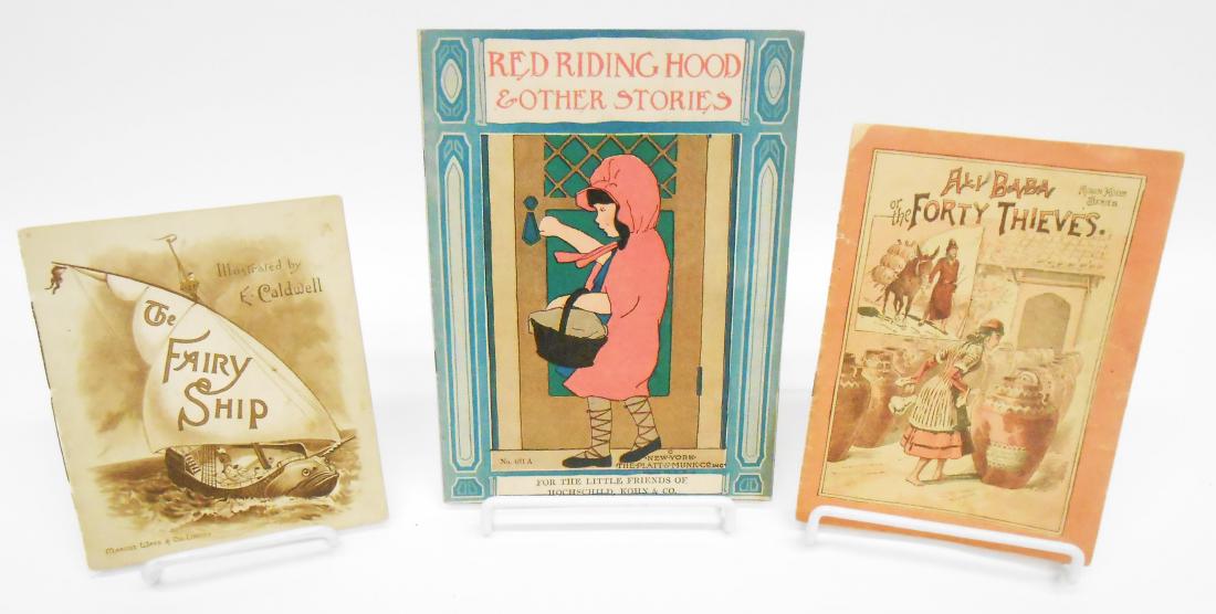(4) LITHO PAPER CHILDREN'S BOOKLETS: Includes: (2) "Red Riding Hood & Other Stories", New York, The Platt & Munk Co, Inc., "for the little friends of Hochschild Kohn & Co.", Baltimore, MD; (1) " Ali Baba or the Forty Thieves", copyrighte