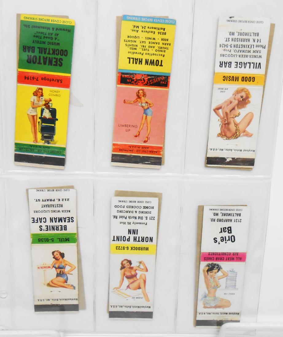 (32) BALTIMORE ADVERTISING MATCHBOOK COVERS: Good condition overall; some minor creasing wear on match strike staple holes; some show toning; 4 1/2" x 1 1/2", VG