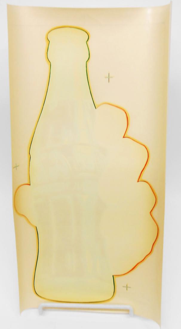 (3) DIE-CUT COCA-COLA DECALS: Code No. 614; hand holding bottle of Coke, Dallas Texas; Superior Decals, Inc.; directions on back and tissue between decals; some paper discoloration from age; paper 15" x 8 1/2", VG-EX
