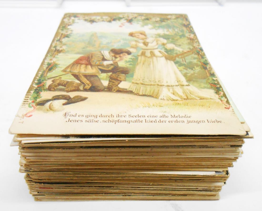 (123) SOUVENIR POSTCARDS: Mostly US, many Baltimore; a few holiday; travel: color and black and white; many are postmarked 1907; some have no writing, stamps or postmarks; toning and minor edge and corner roughness; some are w