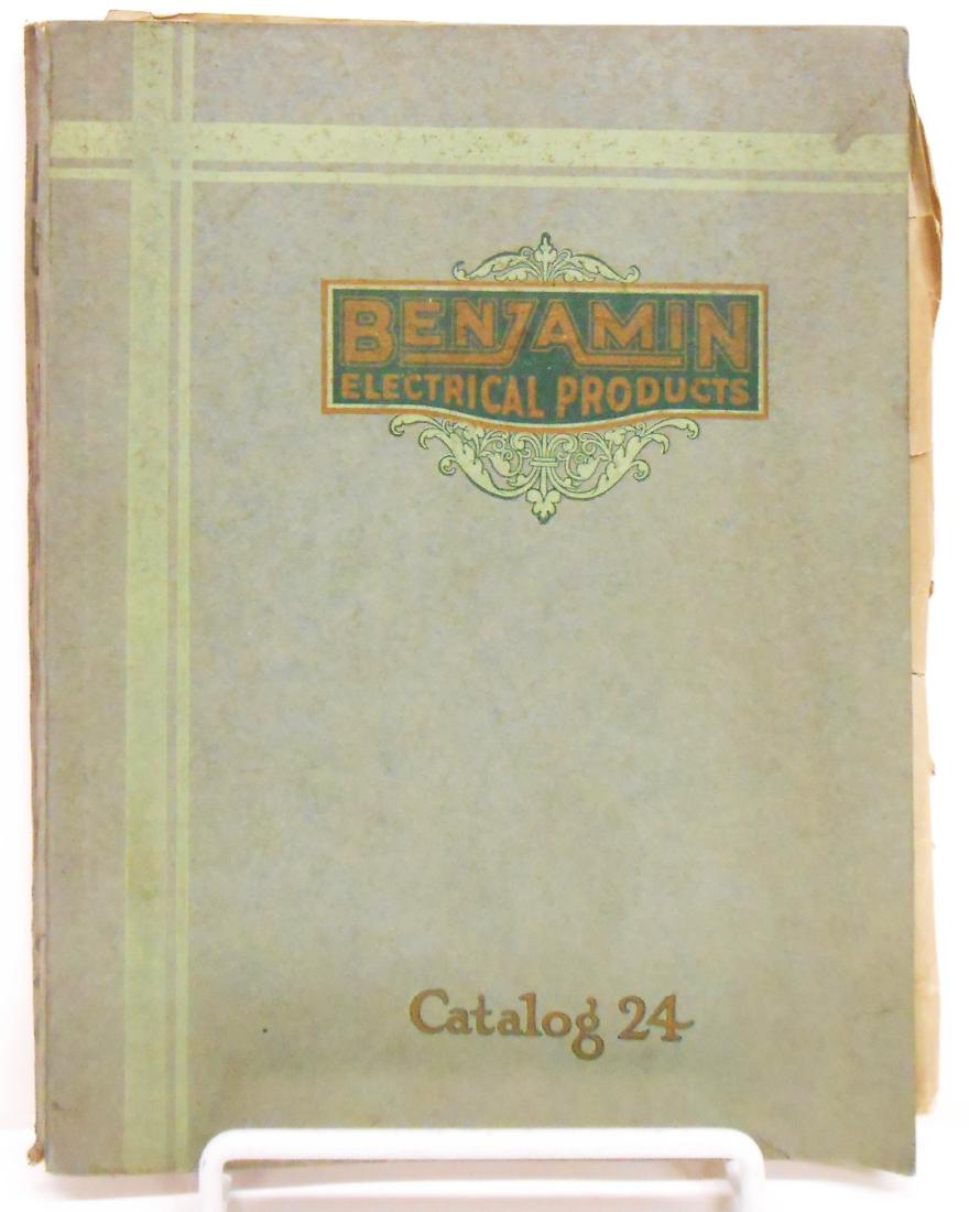 (3) ELECTRICAL PRODUCTS CATALOGS: Includes: (1) Benjamin Electrical Products, catalog 24, 1929, first page has pencil sketch, includes dealer discount sheet, with extreme wear and losses to outside edge, interior EX to NM, includes ga